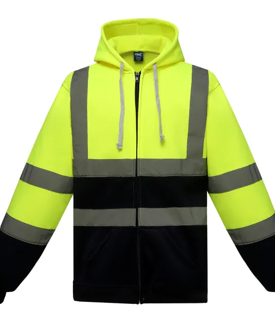 YHVK07 - Veiligheidssweatervest met capuchon Hi Vis Yellow / Navy