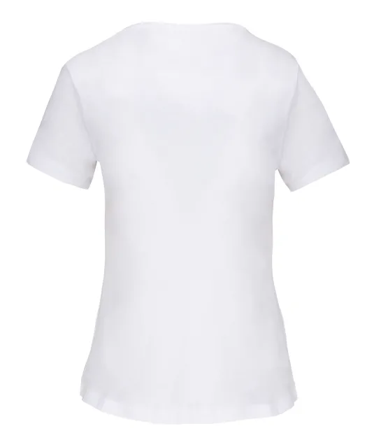 K399 - Bio dames-t-shirt kraag met onafgewerkte rand korte mouwen White