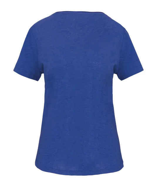 K399 - Bio dames-t-shirt kraag met onafgewerkte rand korte mouwen Ocean Blue Heather