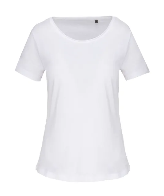 K399 - Bio dames-t-shirt kraag met onafgewerkte rand korte mouwen White