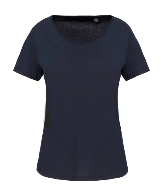 K399 - Bio dames-t-shirt kraag met onafgewerkte rand korte mouwen Navy