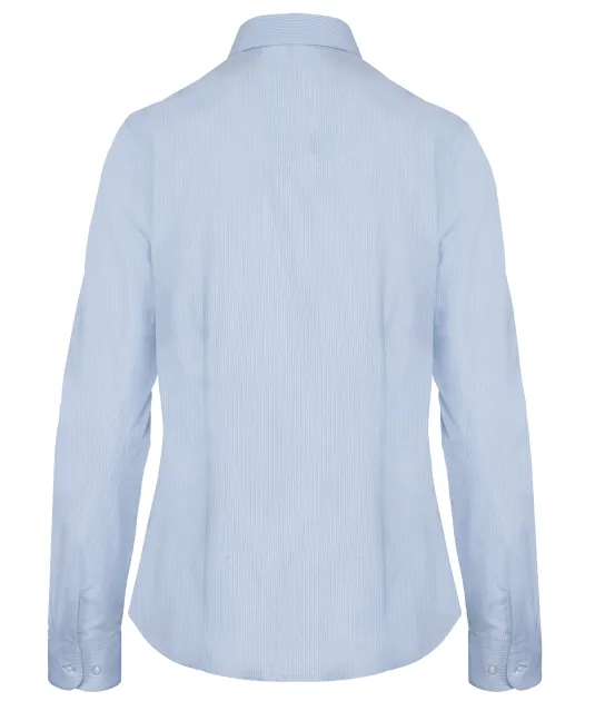 K510 - Damesblouse in popeline met lange mouwen Striped Pale Blue / White