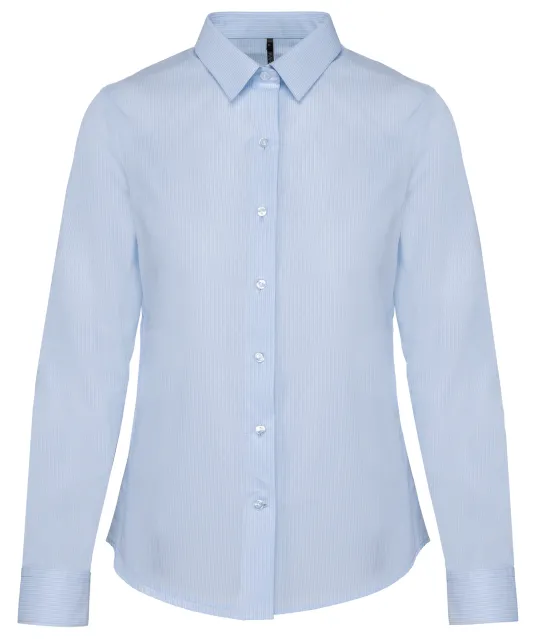 K510 - Damesblouse in popeline met lange mouwen Striped Pale Blue / White