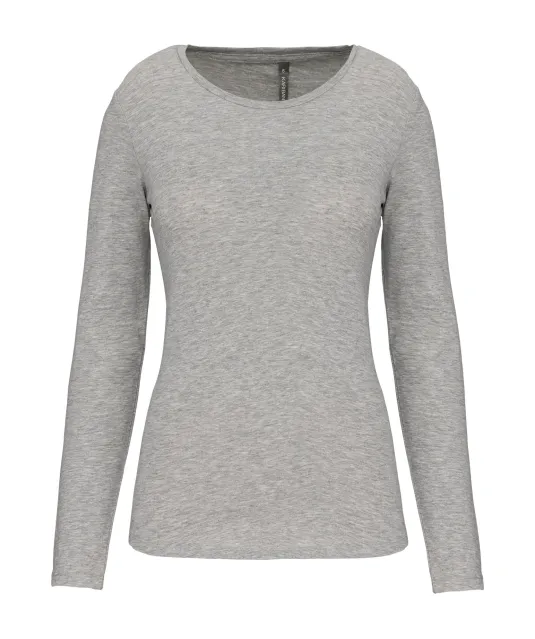 K3017 - Dames-t-shirt ronde hals lange mouwen Light grey heather