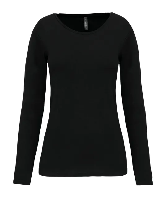 K3017 - Dames-t-shirt ronde hals lange mouwen Black