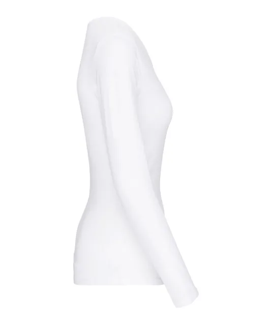 K3017 - Dames-t-shirt ronde hals lange mouwen White