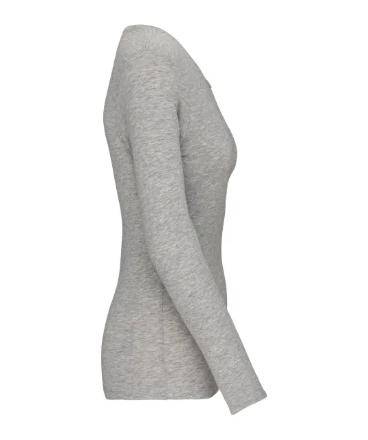 K3017 - Dames-t-shirt ronde hals lange mouwen Light grey heather