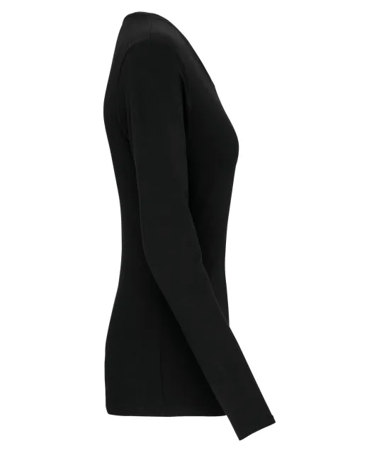 K3017 - Dames-t-shirt ronde hals lange mouwen Black