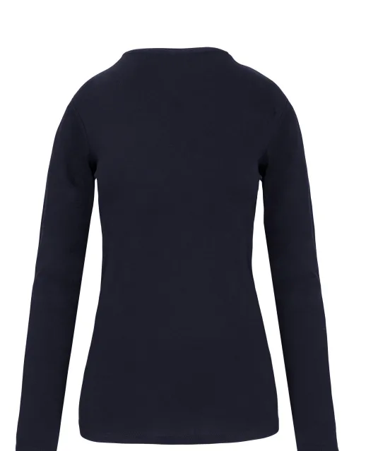 K3017 - Dames-t-shirt ronde hals lange mouwen Navy