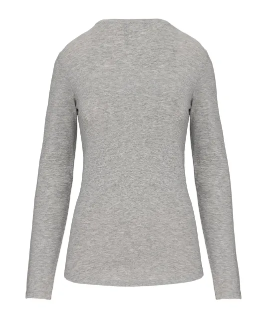 K3017 - Dames-t-shirt ronde hals lange mouwen Light grey heather