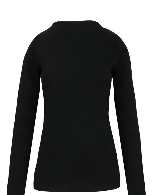 K3017 - Dames-t-shirt ronde hals lange mouwen Black