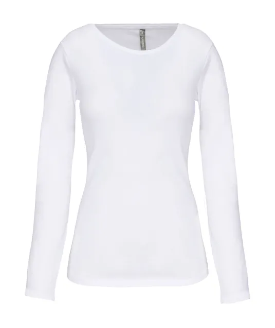 K3017 - Dames-t-shirt ronde hals lange mouwen White