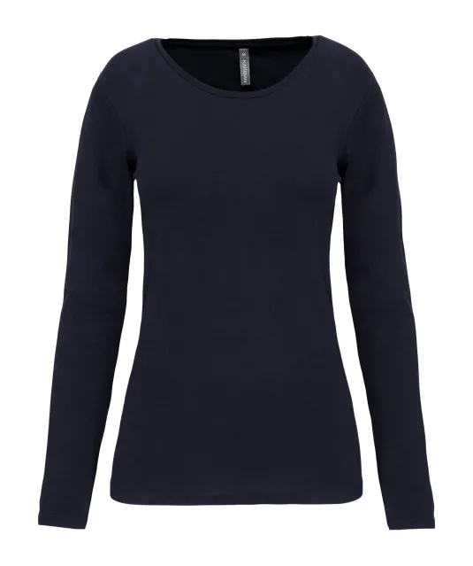 K3017 - Dames-t-shirt ronde hals lange mouwen Navy