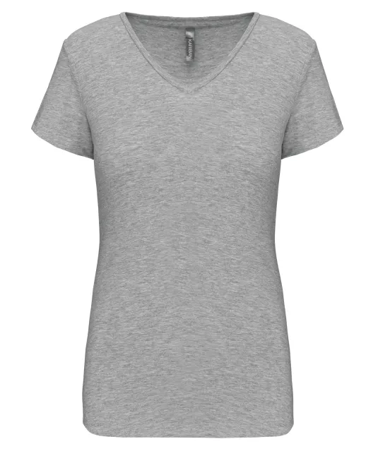 K3015 - Dames-t-shirt V-hals korte mouwen Light grey heather