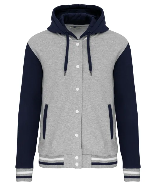 K4003 - College jacket met capuchon unisex Oxford Grey / Navy / White