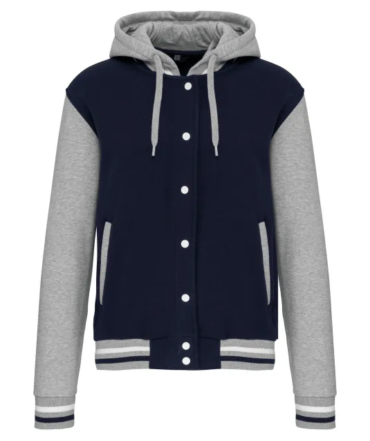 K4003 - College jacket met capuchon unisex Navy / Oxford Grey / White