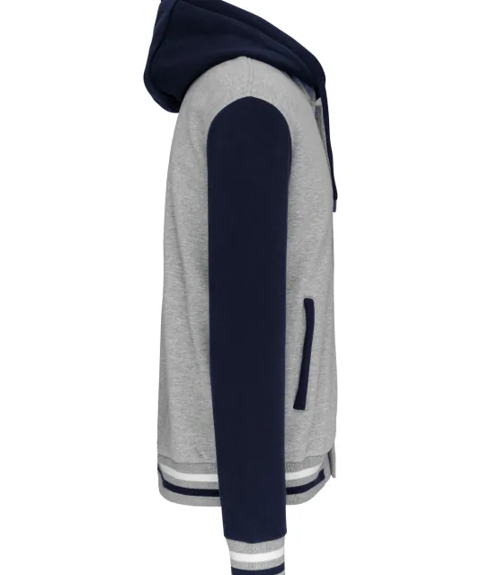 K4003 - College jacket met capuchon unisex Oxford Grey / Navy / White