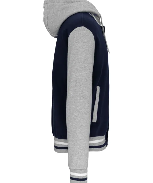 K4003 - College jacket met capuchon unisex Navy / Oxford Grey / White