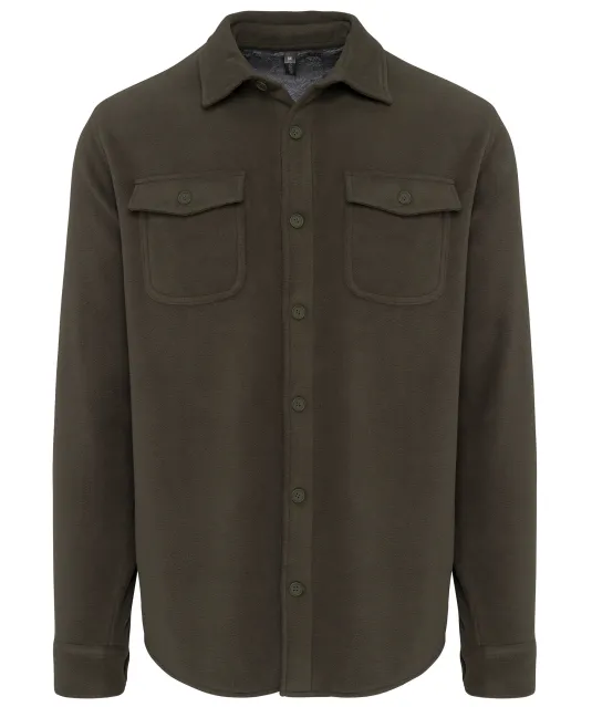 K582 - Overshirt van fleece met sherpavoering Dark Khaki / Storm Grey