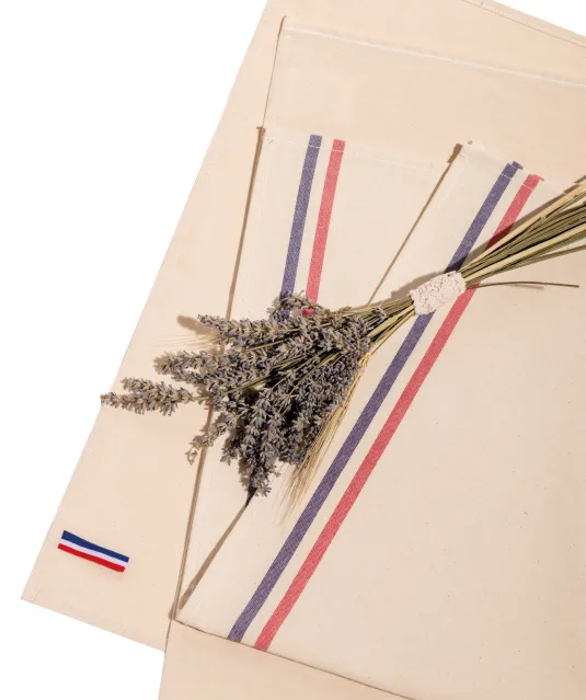 K138 - Theedoek met 2 strepen 'Origine France Garantie' White