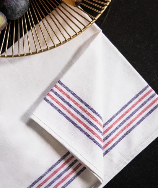 K139 - Theedoek met 5 strepen 'Origine France Garantie' White