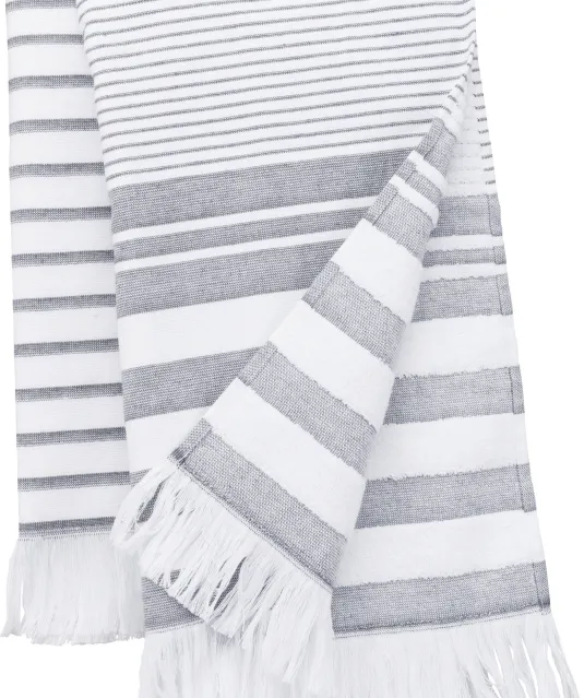 K132 - Gestreepte fouta met franjes White / Smoke Stripe