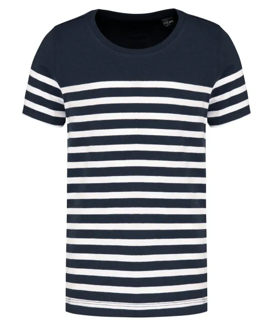 K3035 - Matrozenshirt ronde hals Bio kind Navy / White Stripes