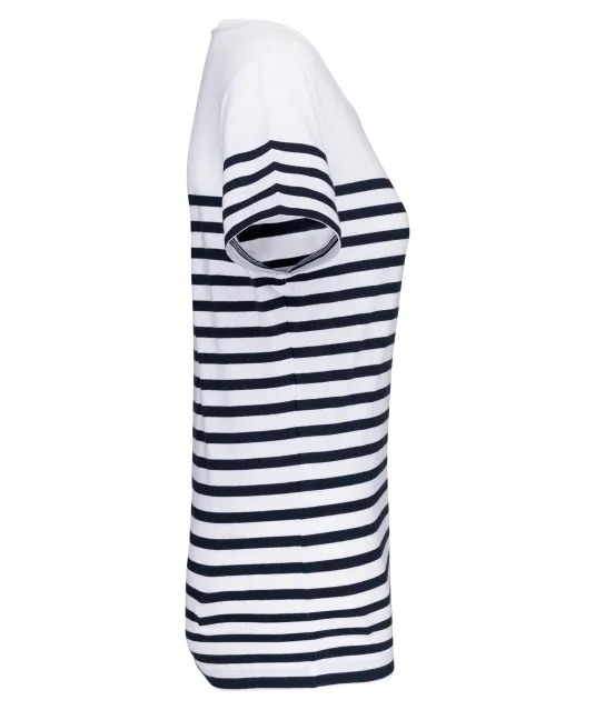 K3034 - Marine-t-shirt ronde hals Bio dames White / Navy Stripes