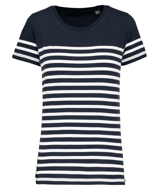 K3034 - Marine-t-shirt ronde hals Bio dames Navy / White Stripes