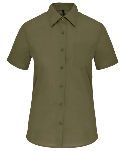 K548 - Overhemd in onderhoudsvriendelijk polykatoen-popeline korte mouwen dames Light khaki