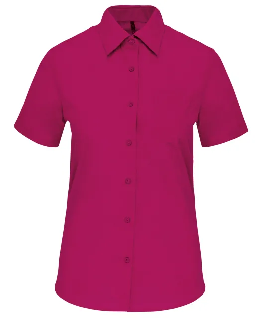 K548 - Overhemd in onderhoudsvriendelijk polykatoen-popeline korte mouwen dames Fuchsia