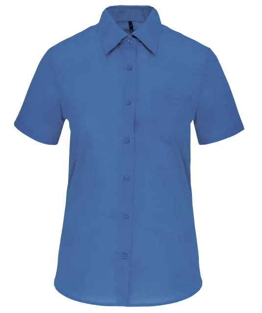 K548 - Overhemd in onderhoudsvriendelijk polykatoen-popeline korte mouwen dames Cobalt Blue