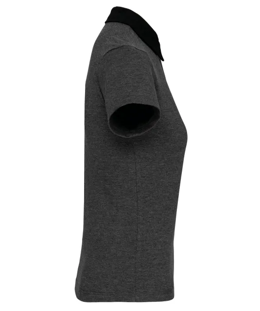 K261 - Tweekleurige damespolo jersey Dark Grey Heather / Black