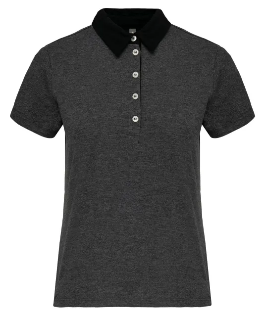 K261 - Tweekleurige damespolo jersey Dark Grey Heather / Black