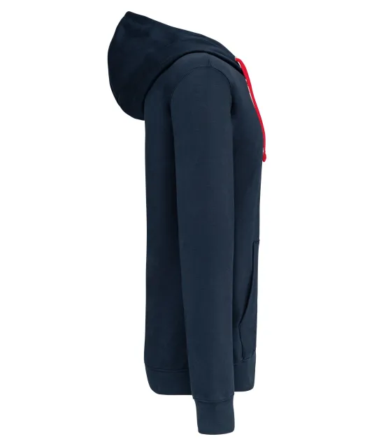 K466 - Herensweater met rits en capuchon in contrasterende kleur Navy / Red