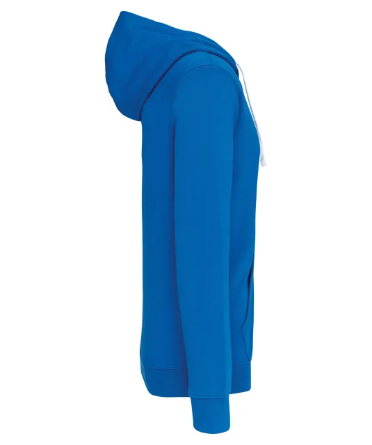 K466 - Herensweater met rits en capuchon in contrasterende kleur Light Royal Blue / White