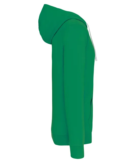 K466 - Herensweater met rits en capuchon in contrasterende kleur Light Kelly Green / White