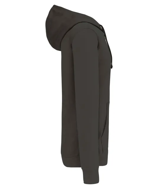 K466 - Herensweater met rits en capuchon in contrasterende kleur Dark Grey / Black