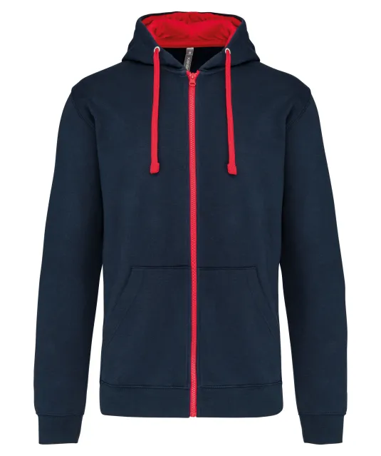 K466 - Herensweater met rits en capuchon in contrasterende kleur Navy / Red