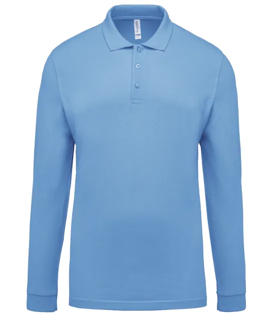 K256 - Piqué-herenpolo lange mouwen Sky Blue