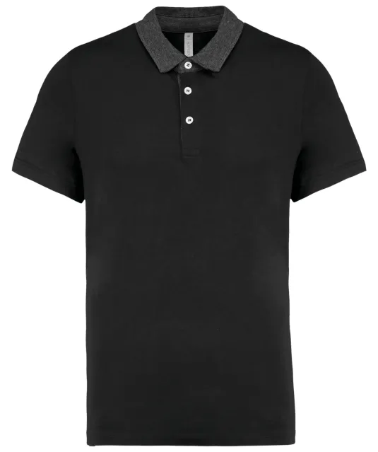 K260 - Tweekleurige herenpolo jersey Black / Dark Grey Heather