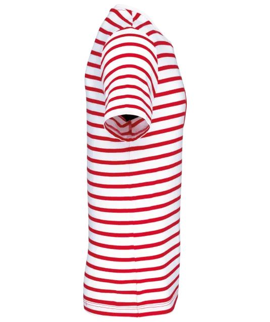 K378 - Gestreept T-shirt met zak en korte mouwen White / Red Stripe
