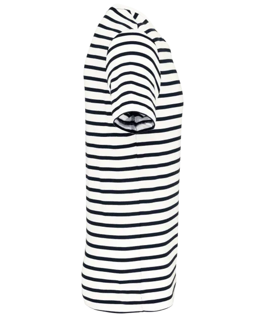 K378 - Gestreept T-shirt met zak en korte mouwen White / Navy Stripes