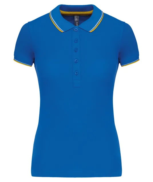 K251 - Damespolo korte mouwen Light royal blue/Yellow/White