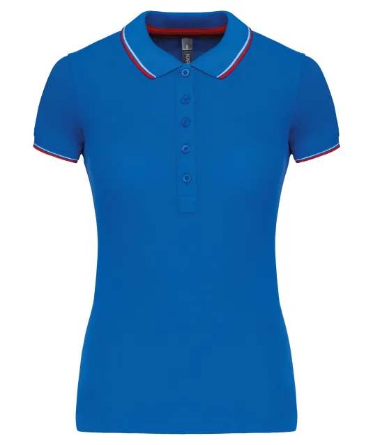 K251 - Damespolo korte mouwen Light Royal Blue / Red / White