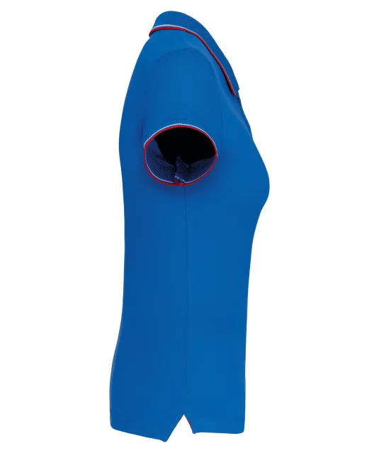 K251 - Damespolo korte mouwen Light Royal Blue / Red / White