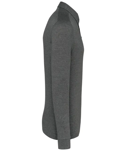 K264 - Herenpolo lange mouwen van jersey Grey Heather