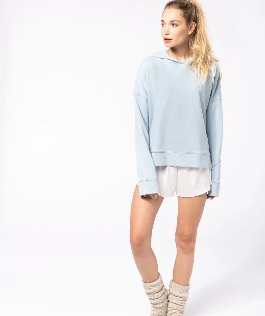 K494 - Bio lounge damessweater met capuchon Off White
