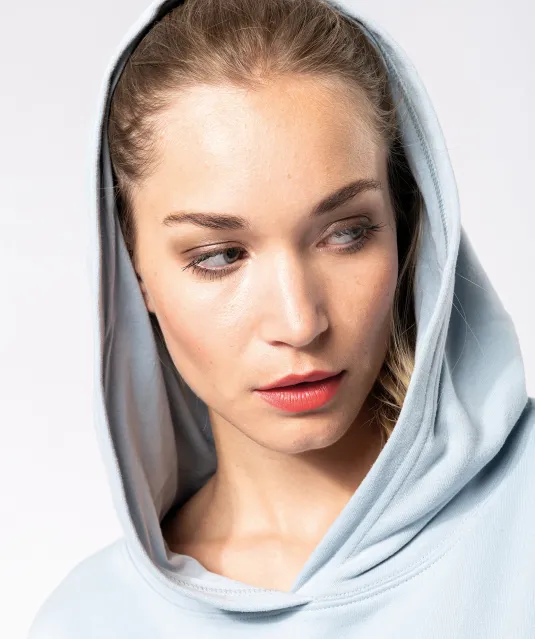 K494 - Bio lounge damessweater met capuchon Off White