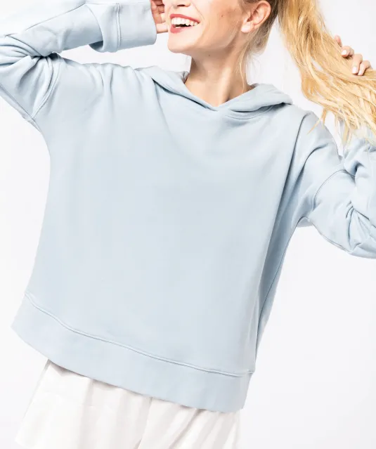 K494 - Bio lounge damessweater met capuchon Off White
